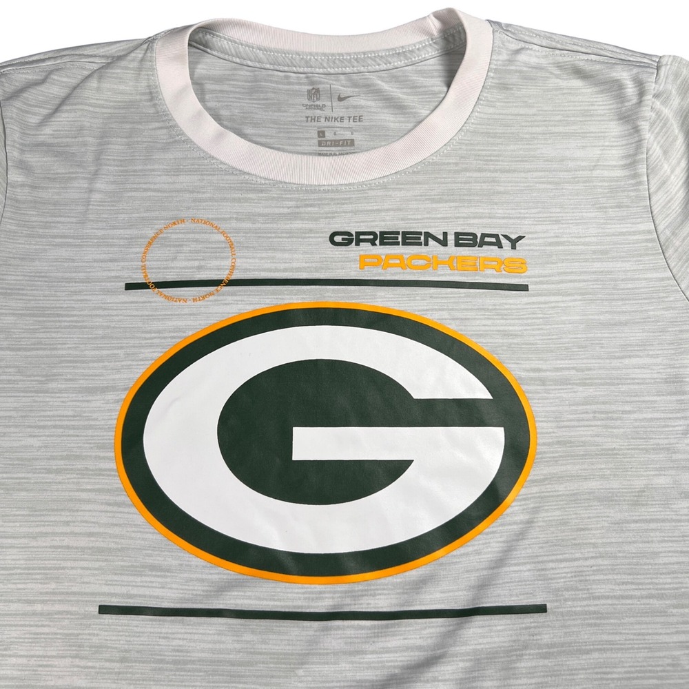 Nike Green Bay Packers T-Shirt Women Large Grey Dri-FIT NFL Onfield Graphic Tee